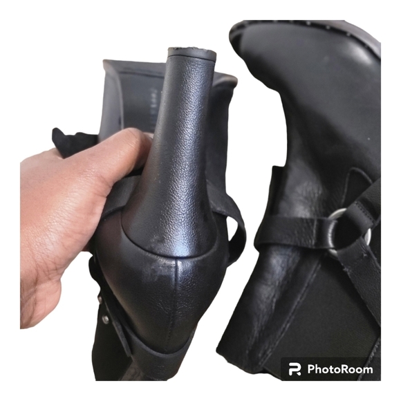 Freda salvador BLACK LEATHER HARNESS FRINGES OPEN TOE ANKLE BOOTS WOMEN’… - Picture 14 of 16